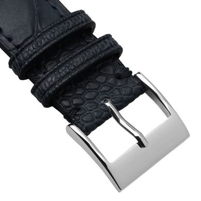 Bracelet pour montre en cuir fait main avec jambe d'autruche Durbuy - Bleu mat