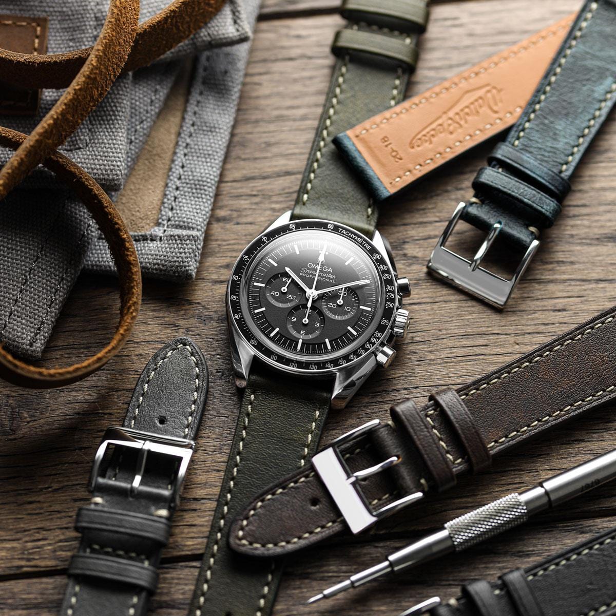 Rochefort Flat Patina Calf Leather Uhrenarmband - Anthrazit