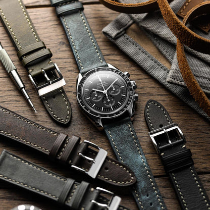 Rochefort Flat Patina Calf Leather Uhrenarmband - Anthrazit