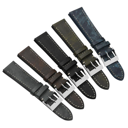 Bracelet pour montre en cuir de veau à patine plate Rochefort - Couleur jean bleu