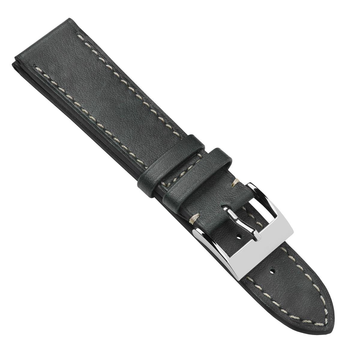 bracelet de montre en cuir de veau patiné plat Rochefort - Platine