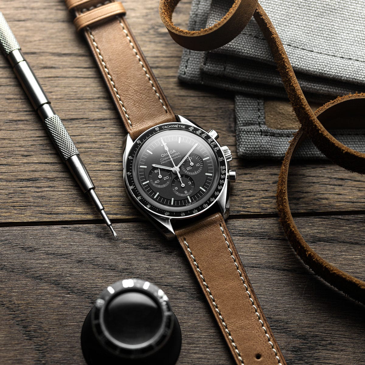 Télécoche en cuir véritable fait main pour Montre Cavallo Flat de Leuven - Marron élégante