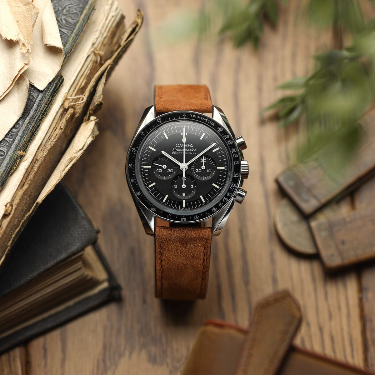 Janse Mooie Flat Nubuck Handgemaakte Lederen Horlogeband - Karamel