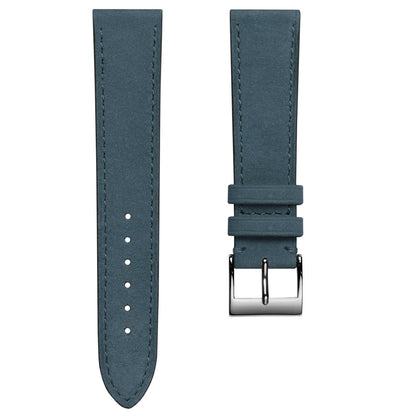 Bracelet Montre en Cuir Nubuck Plat Mozet Fait Main - Bleu Jean