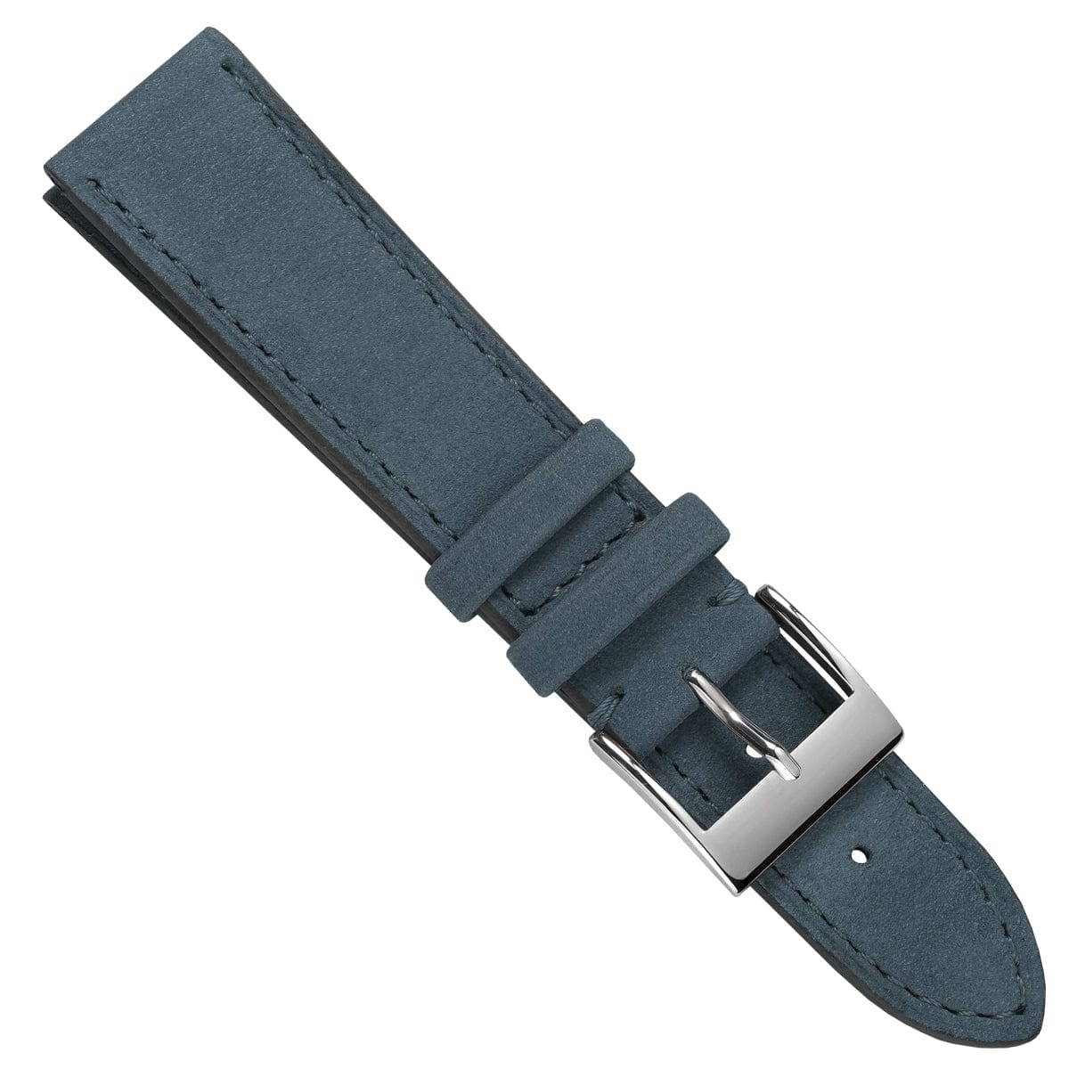 Bracelet Montre en Cuir Nubuck Plat Mozet Fait Main - Bleu Jean