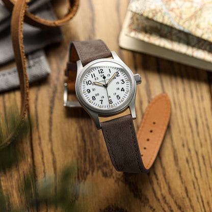 Mozet Flat Nubuck Handmade Leather Watch Strap - Taupe