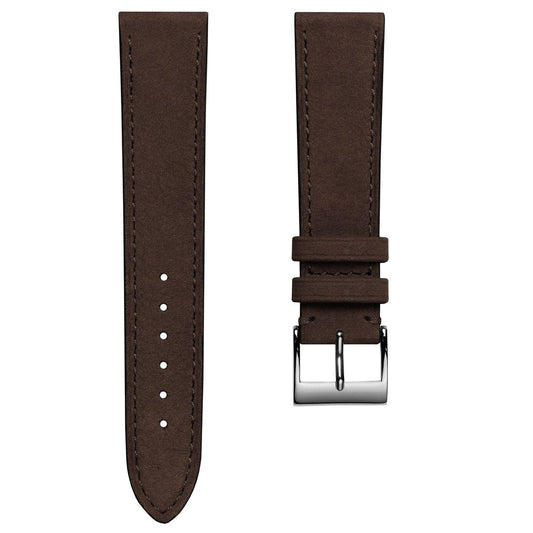 Bracelet de Montre en Cuir Nubuck Plat Mozet Fait Main - Marron Chocolat