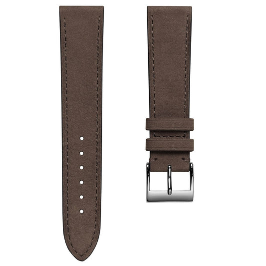 Bracelet de montre en cuir nubuck plat Mozet fait main - Taupe élégante