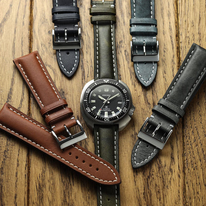 Ostend Thick Padded Leather Watch Strap - Patina Grey