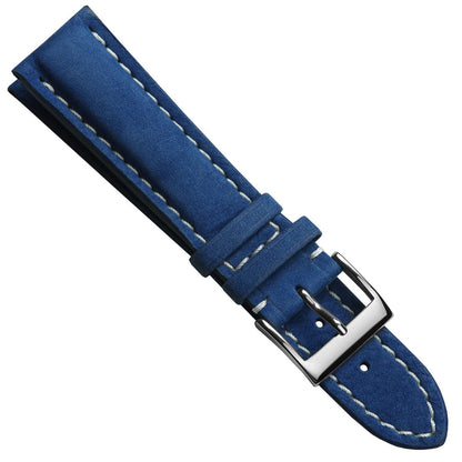 Bracelet en cuir épais et rembourré pour montre Ostend - Nubuck bleu azur