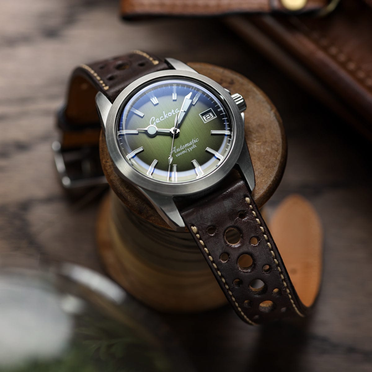 Radstock Racing Style Genuine Leather Watch Strap - Vintage Dark Brown