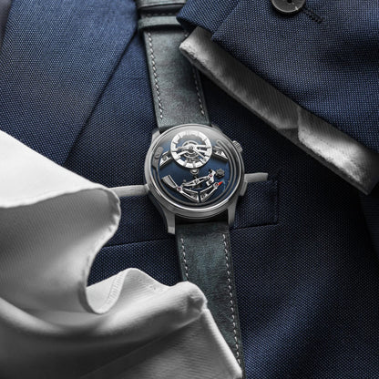 Bracelet pour montre en cuir de veau à patine plate Rochefort - Couleur jean bleu